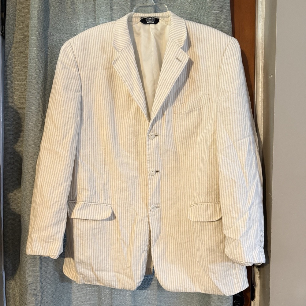 Haspel Mens Blue White Seersucker Blazer Sport Coat 48L RL#84126
